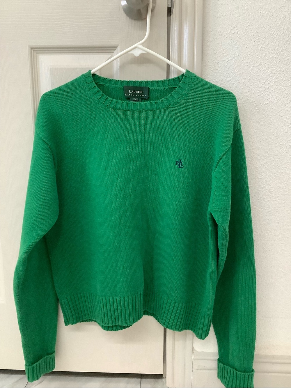 Ralph Lauren Green Crewneck Sweater with RL Embroidery